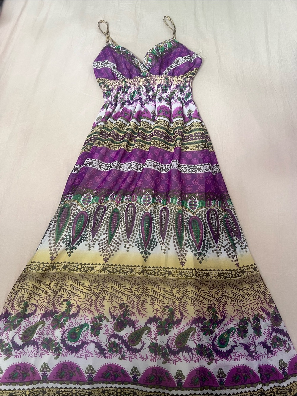 Purple, Yellow, White and Green Printed Maxi Dress